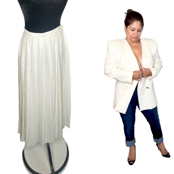 Kasper for A.S.L. Oversized Jacket & Pleated A-line MIDI Skirt Vintage Ivory 16 - Picture 15 of 15